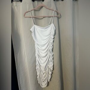 White Ruched Slip Dress - Women's Elegant Spaghetti-Strap Dress